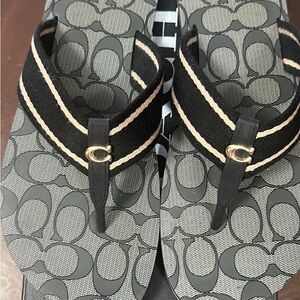 Coach Black and Cream Flip Flops